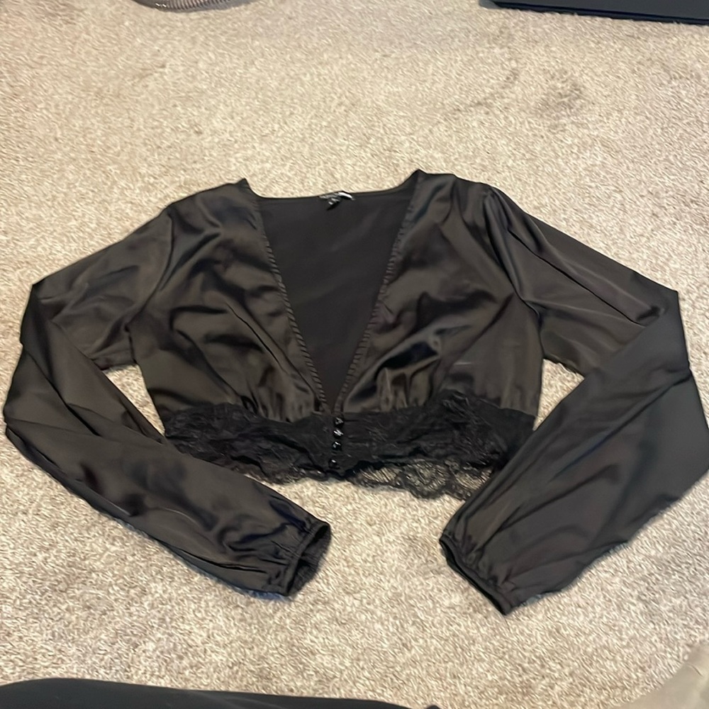 Satin fashion nova crop top long sleeve